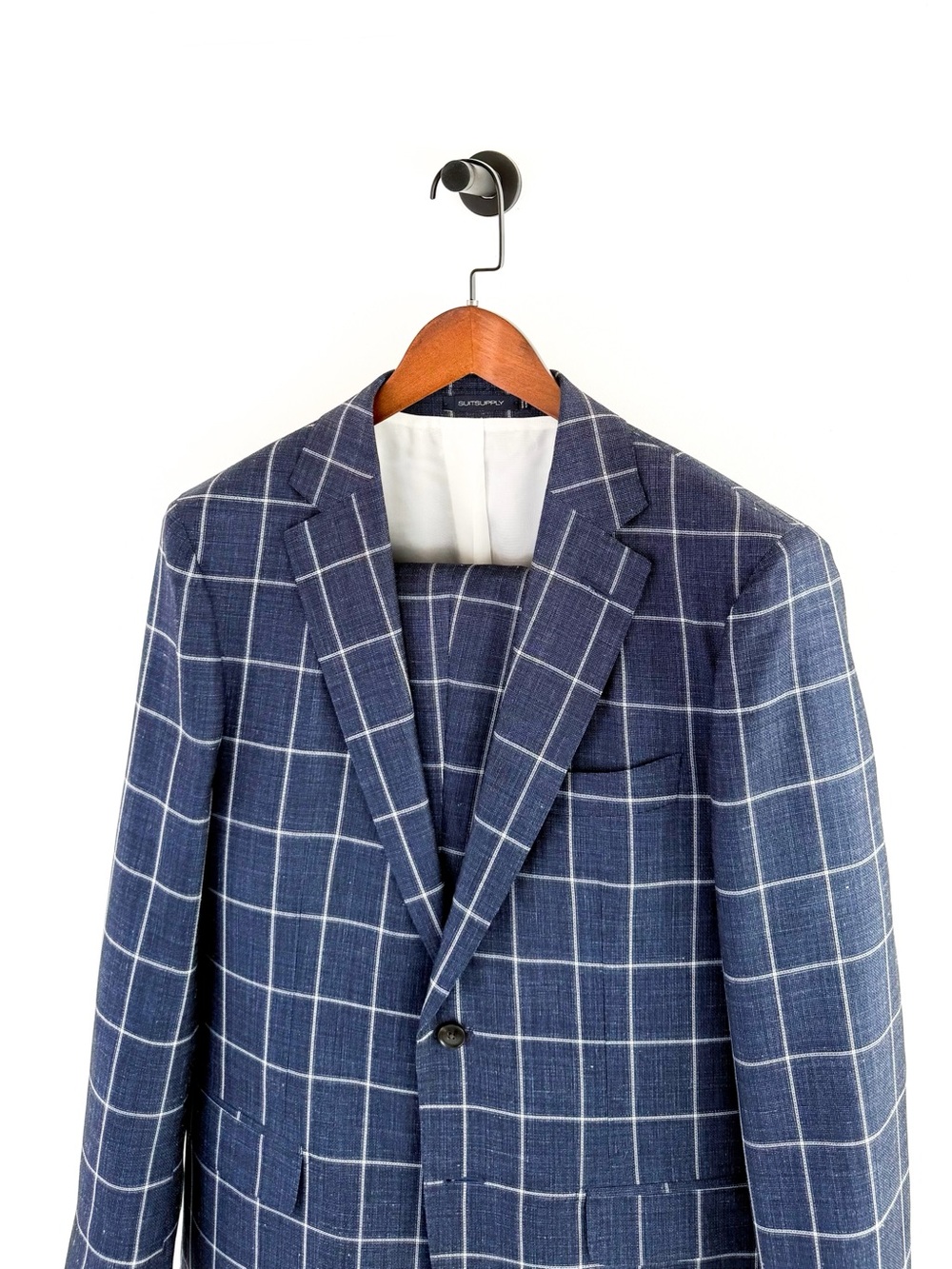 NEW Suitsupply Sienna Men's Blue Windowpane Suit Silk Wool Linen Blue White 40R - Picture 3 of 16